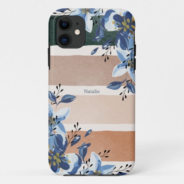 Capa Para iPhone 11 Bonito personalizado Flores de aquarela azul (Verso)