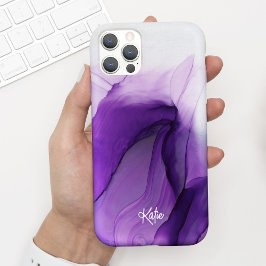 Capa Para iPhone 11 Bonito Tinta de Aquarela Roxa Roxa com Nome