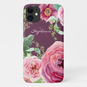 Capa Para iPhone 11 Bonito Vintage Cassis Rosa Peony Floral