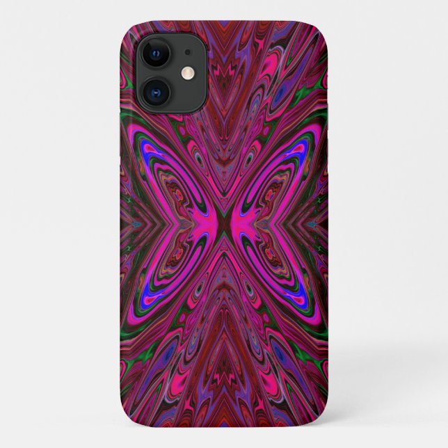 Capa Para iPhone 11 Borboleta Abstrata Rosa Quente, Vermelho e Azul Tr (Verso)