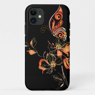 Capa Para iPhone 11 Borboleta Abstrato laranja e Floral
