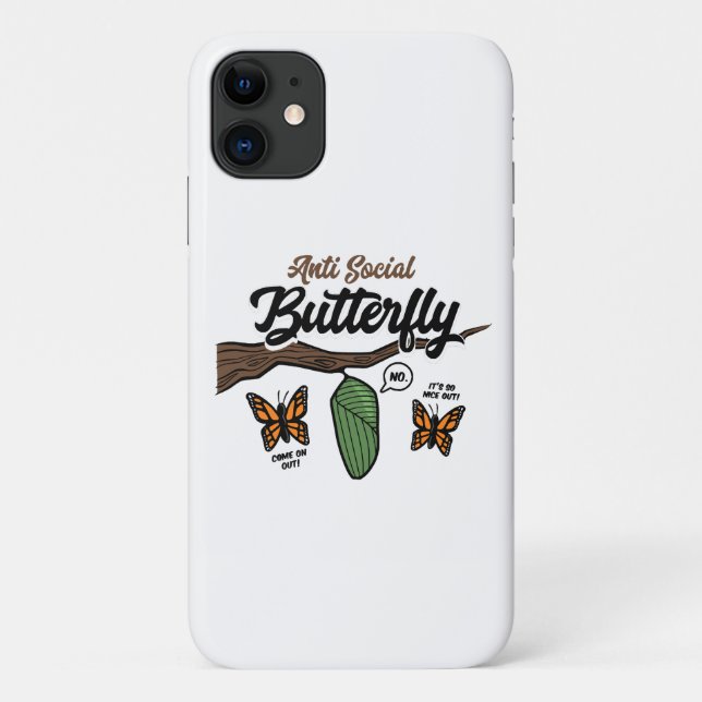 Capa Para iPhone 11 Borboleta Anti Social (Verso)
