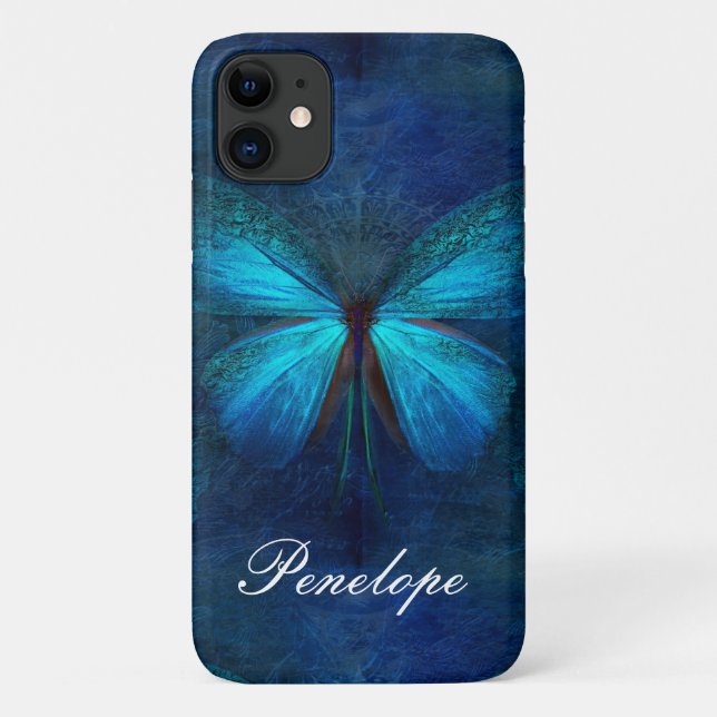 Capa Para iPhone 11 Borboleta Azul de Alegria e Sorte (Verso)