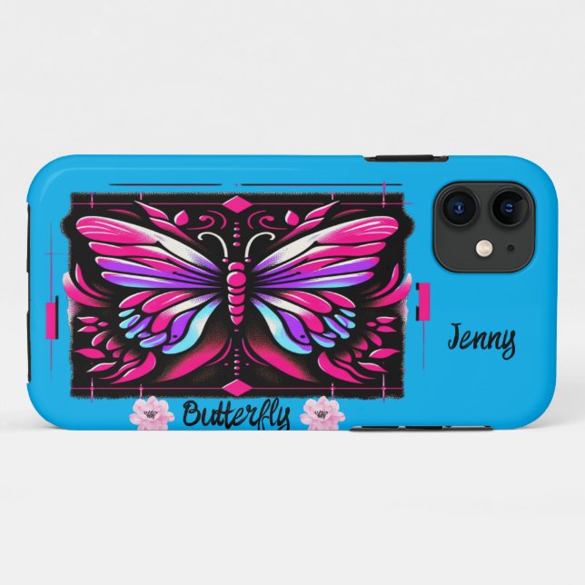 Capa Para iPhone 11 Borboleta Brilhante Personalizável  (Verso (horizontal))