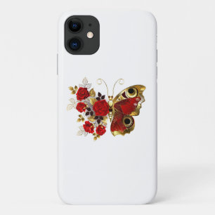 Capa Para iPhone 11 Borboleta de flor vermelha com rosas vermelhas