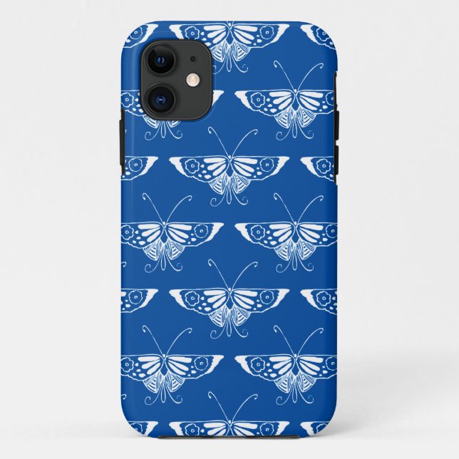 Capa Para iPhone 11 Borboleta Deco de Arte Estilizada, azul de cobalto (Verso)
