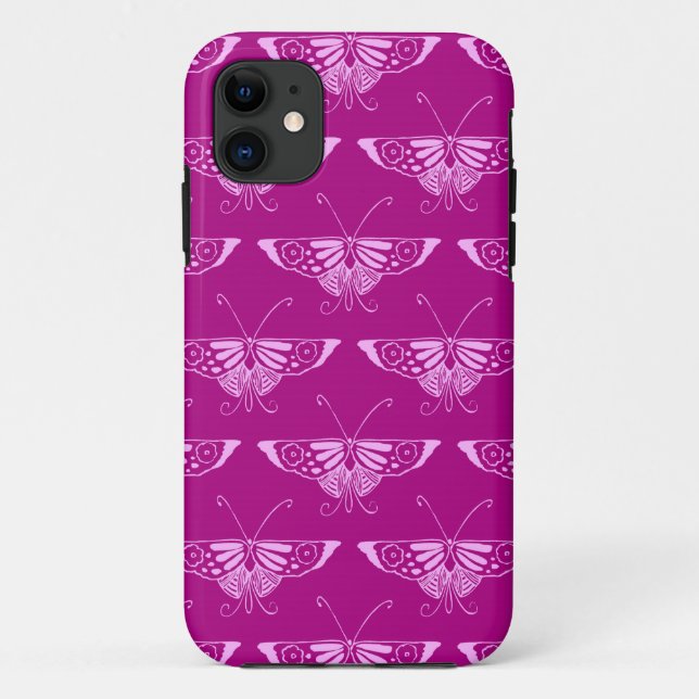 Capa Para iPhone 11 Borboleta Deco estilizada - magenta e rosa (Verso)