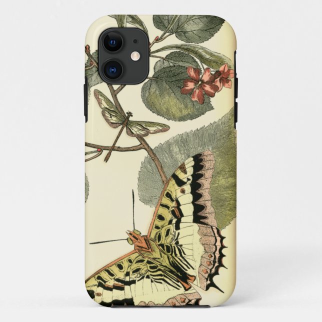 Capa Para iPhone 11 Borboleta e Dragonfly com Flores Vermelhas (Verso)
