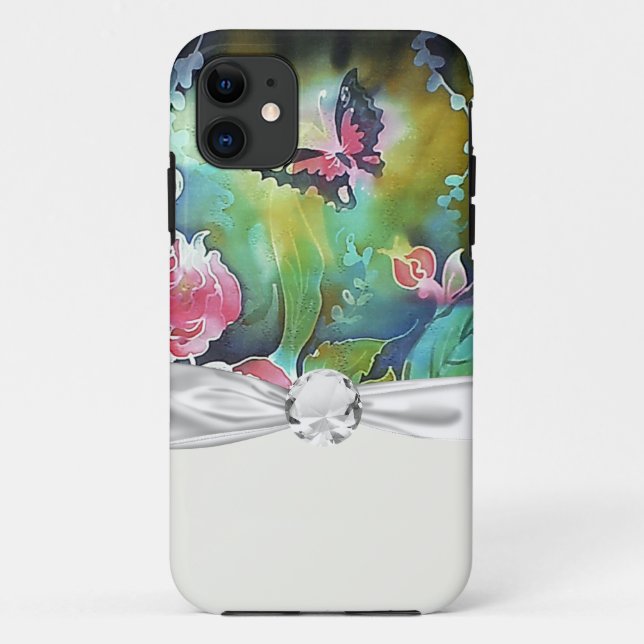 Capa Para iPhone 11 borboleta entre as rosas (Verso)
