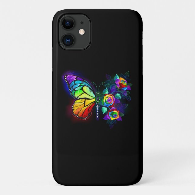 Capa Para iPhone 11 Borboleta-flor-arco-íris (Verso)