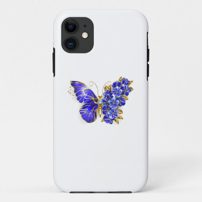 Capa Para iPhone 11 Borboleta Flor Sapphire (Verso)