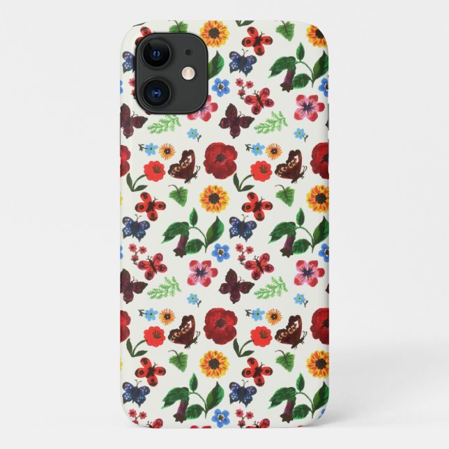 Capa Para iPhone 11 Borboleta Floral Botânica (Verso)