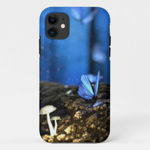 Capa Para iPhone 11 Borboleta Indigo e Floresta de Cogumelo
