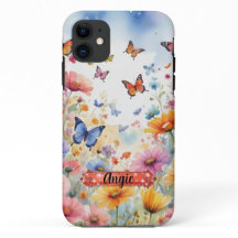 Borboleta Laranja Azul  Estojo floral para iPhone 