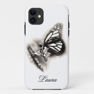 Capa Para iPhone 11 Borboleta Personalizada Elegante Preta e Branca