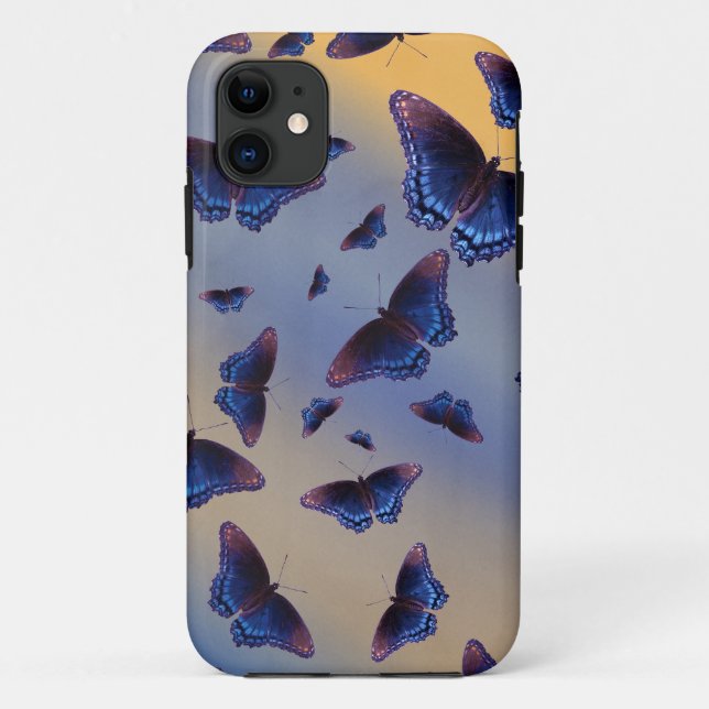 Capa Para iPhone 11 Borboletas Azuis Nascer do Sol (Verso)