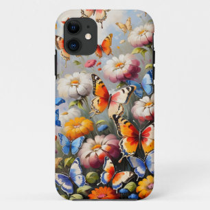 Capa Para iPhone 11 Borboletas coloridas no jardim