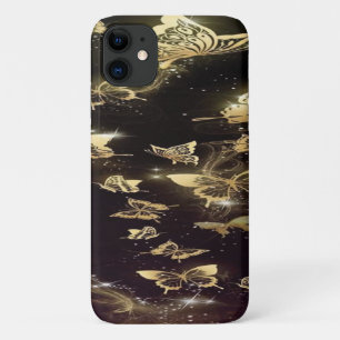 Capa Para iPhone 11 Borboletas de ouro preto Malha Mate Mal Ali