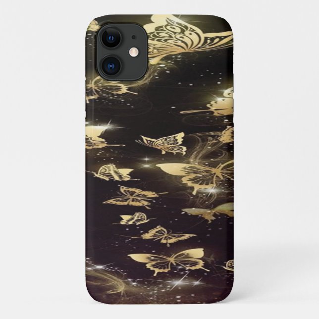 Capa Para iPhone 11 Borboletas de ouro preto Malha Mate Mal Ali (Verso)