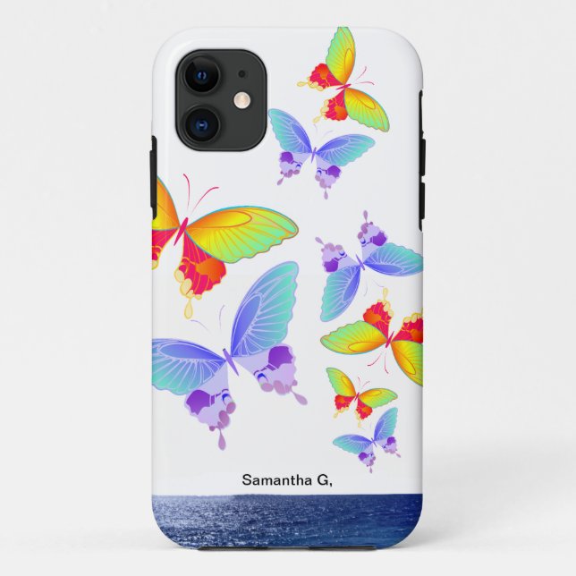 Capa Para iPhone 11 Borboletas do Oceano Arco-íris (Verso)