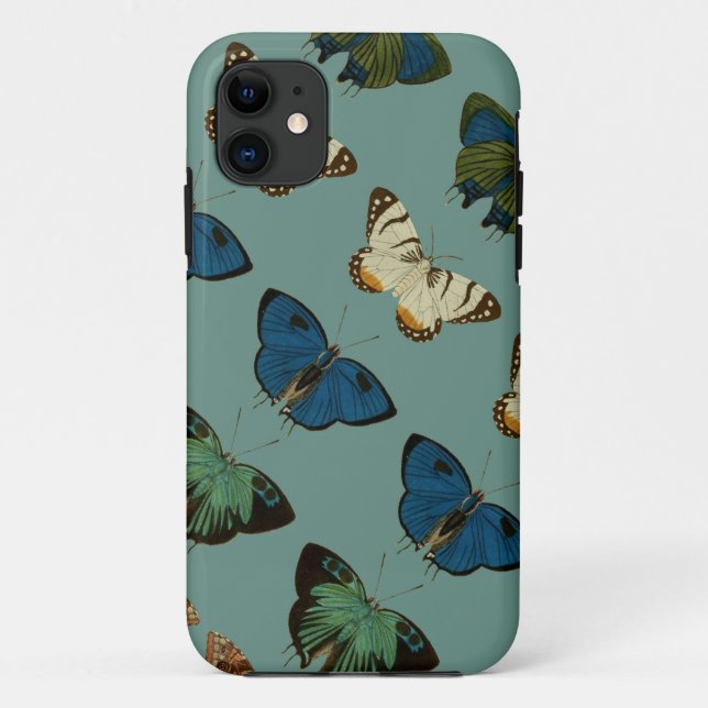 Capa Para iPhone 11 Borboletas no azul (Verso)