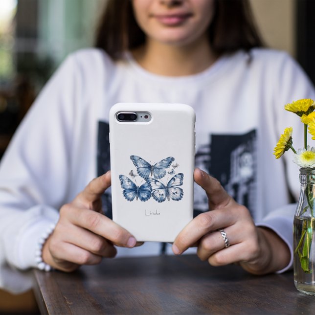 Capa Para iPhone 11 Borboletas no Azul Delft, personalizáveis (Criador carregado)