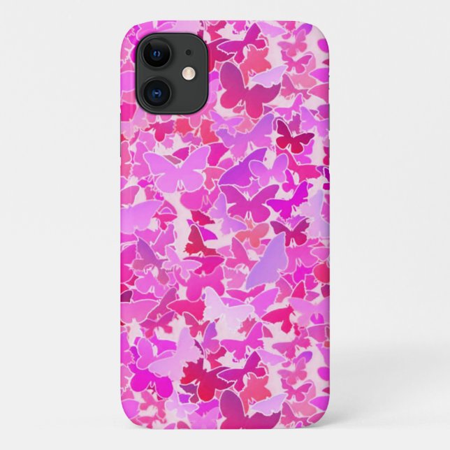 Capa Para iPhone 11 Borboletas, roxo, lavanda, rosa (Verso)