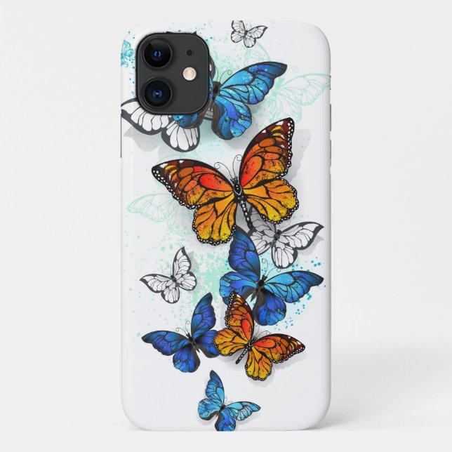 Capa Para iPhone 11 Borboletas voadoras Morpho e Monarca (Verso)