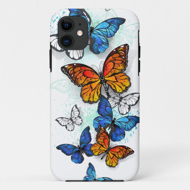 Capa Para iPhone 11 Borboletas voadoras Morpho e Monarca (Verso)