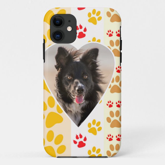 Capa Para iPhone 11 Borda Collie Paw Print Love Heart (Verso)