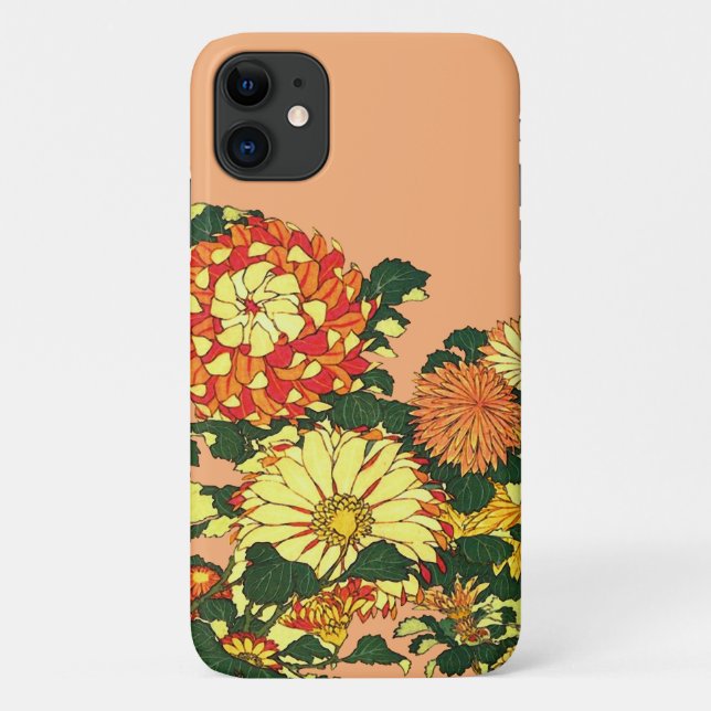 Capa Para iPhone 11 Borda da Flor Japonesa, tangerina Laranja e Dourad (Verso)