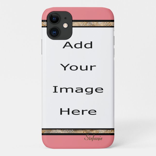 Capa Para iPhone 11 Borda de Salmão e Gem Dourada (Verso)