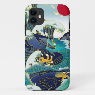 Capa Para iPhone 11 Bordo do Sol Vermelho Vermelho das Ondas Azuis