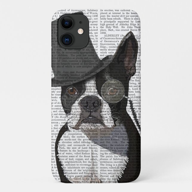 Capa Para iPhone 11 Boston Terrier, Formal Hound e Chapéu (Verso)