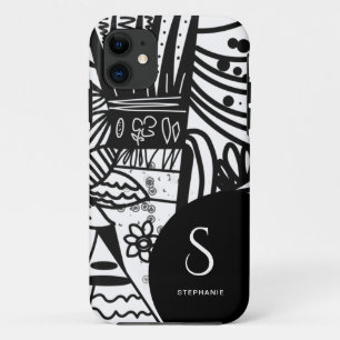 Capa Para iPhone 11 Botânica Elegante Preta e Branca 