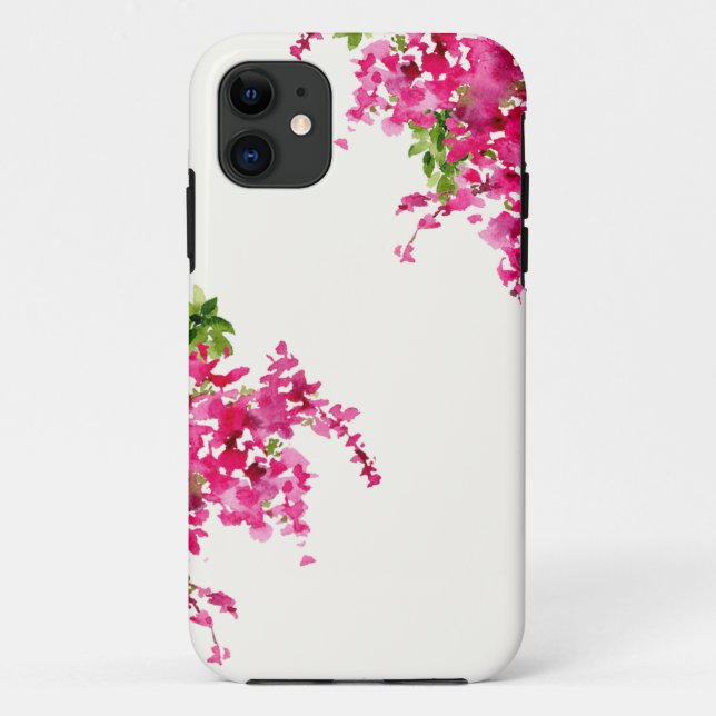Capa Para iPhone 11 bougainvillea aquarela cor rosa floral (Verso)