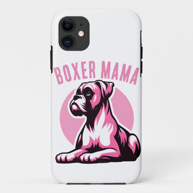 Capa Para iPhone 11 Boxer Mama: Silhueta de Cachorro Boxer Rosa Fofa   (Verso)