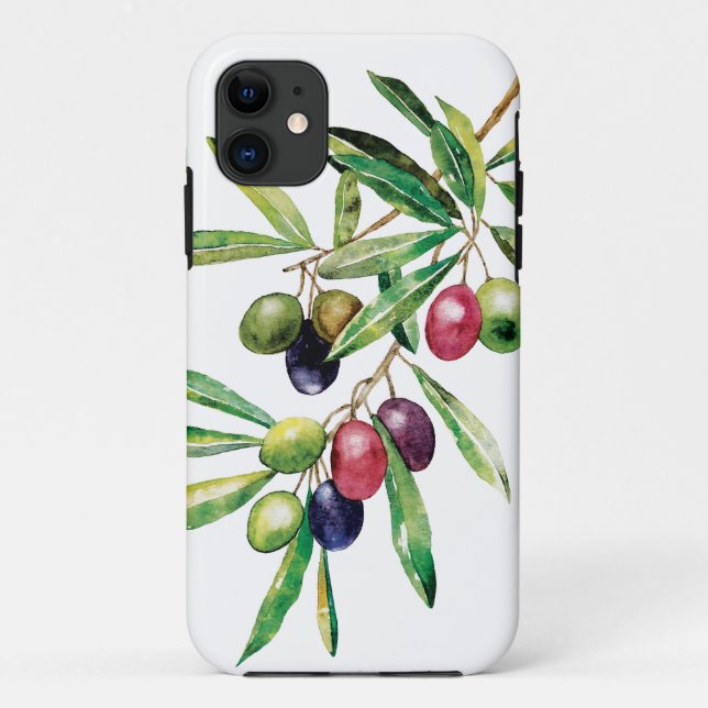 Capa Para iPhone 11 Branch de Oliveiras de Aquarela (Verso)