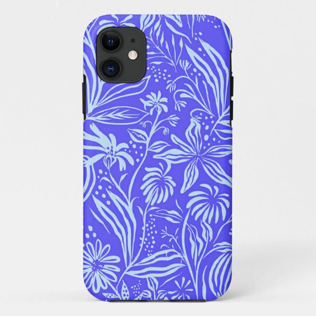 Capa Para iPhone 11 Bright blue-Lilac floral pattern (Verso)