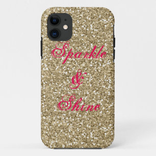 Capa Para iPhone 11 Brilhante Dourado e rosa quente com brilho