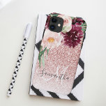 Capa Para iPhone 11 Brilhante Rosa Moderno e Estilhaço de Flor com Nom<br><div class="desc">Brilhante Rosa Moderno e Estilhaço de Flor com Nome</div>