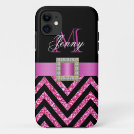 CAPA PARA iPhone 11 BRILHO DA VIGA DO PRETO DO ROSA QUENTE FEMININO