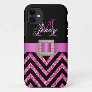 CAPA PARA iPhone 11 BRILHO DA VIGA DO PRETO DO ROSA QUENTE FEMININO