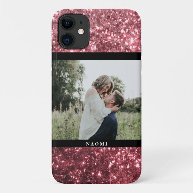 Capa Para iPhone 11 Brilho e foto rosa com nome (Verso)