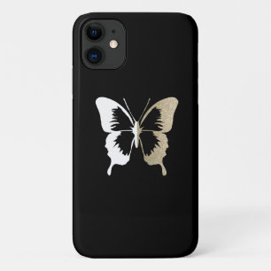 Capa Para iPhone 11 Brilho Falso e Borboleta Branca