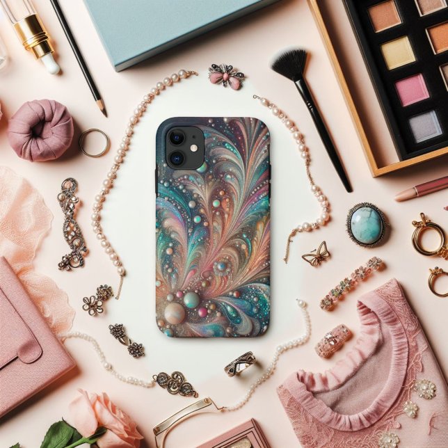 Capa Para iPhone 11 Brilho Iridescente em Verde-Azul e Rosa (Criador carregado)