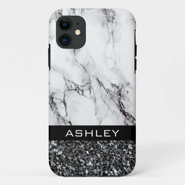 Capa Para iPhone 11 Brilho Marmoreado E Preto (Verso)