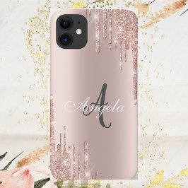 Capa Para iPhone 11 Brilho Moderno em Tom Rosa Dourado, Monograma