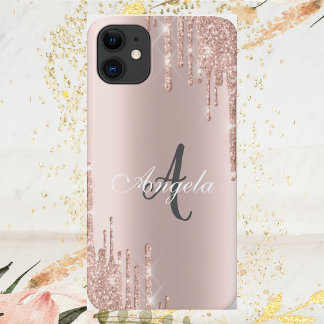 Capa Para iPhone 11 Brilho Moderno em Tom Rosa Dourado, Monograma