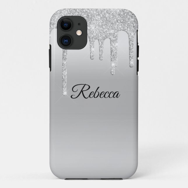 Capa Para iPhone 11 Brilho Pingando Prata Personalizado (Verso)